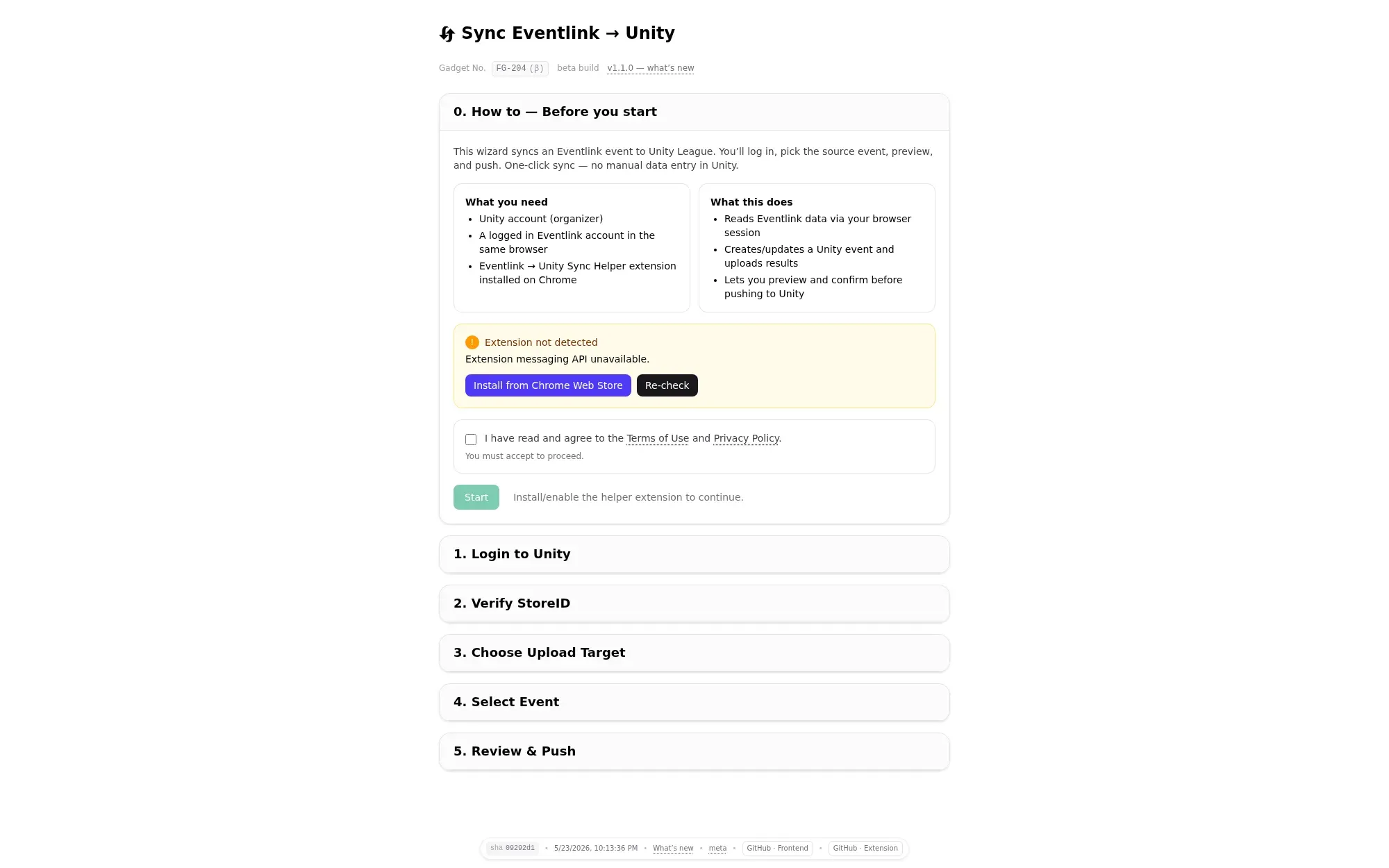 Synkroniseringsveiviseren på eventlinktounity.com