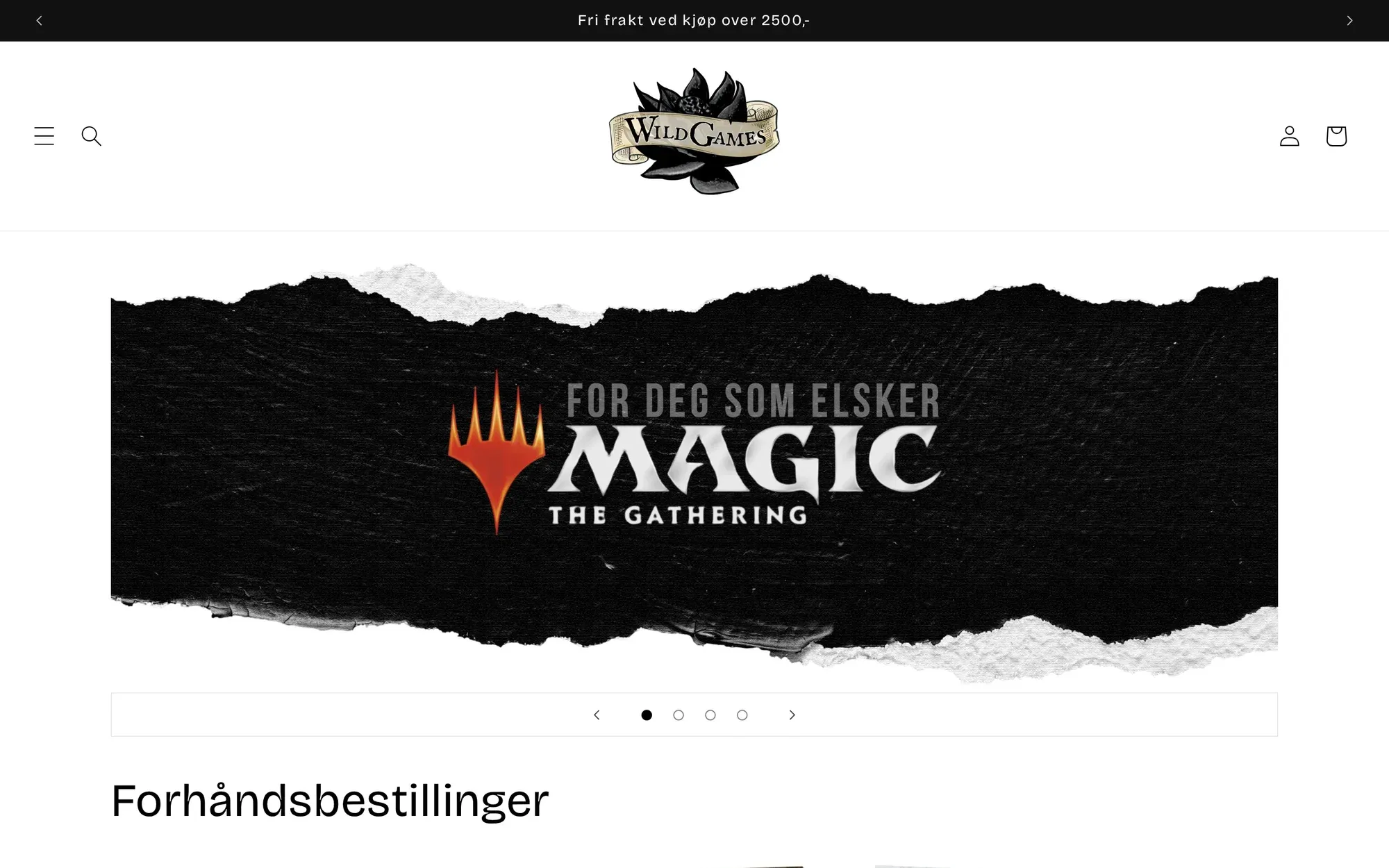 Forsiden til nettbutikken wildgames.no